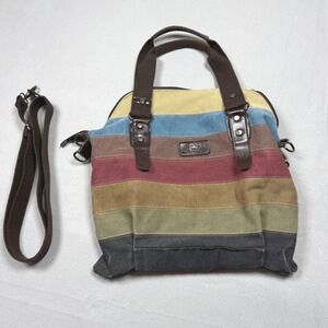 Kiss Gold Women Canvas Striped‎ Tote Bag Crossbody Multi Color Large Satchel
